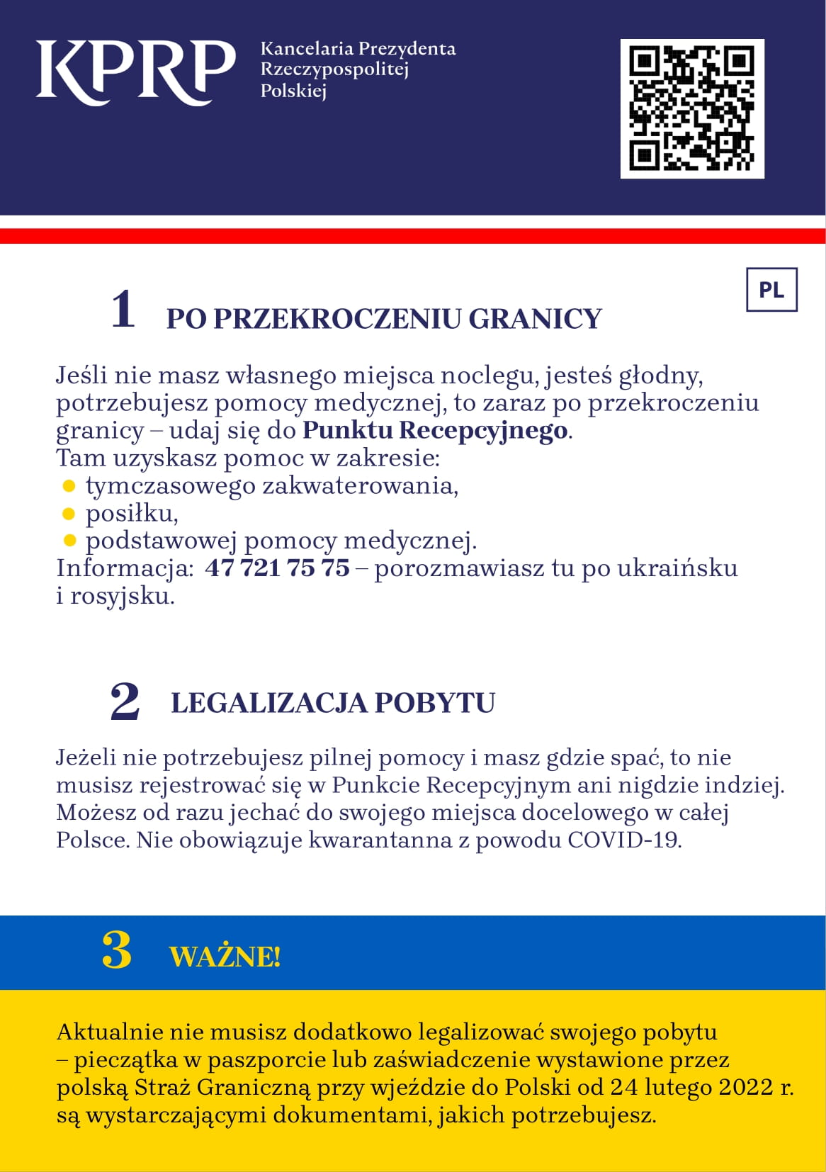 Ulotka informacyjna dotycząca pomocy uchodźcom wojennym z Ukrainy